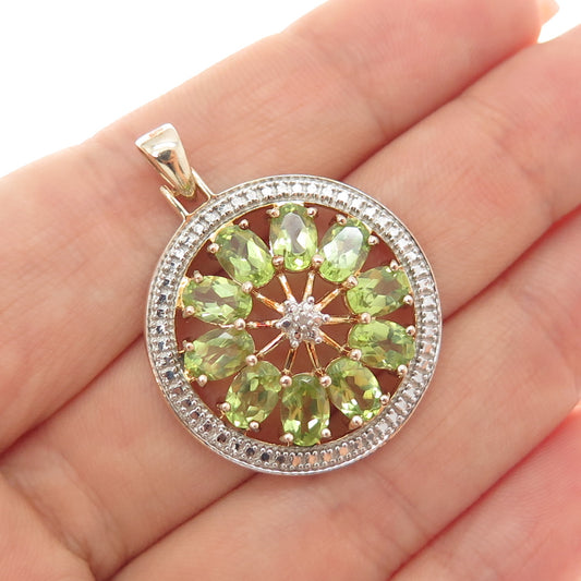 ROSS SIMONS 925 Sterling Silver Gold Plated Real Diamond Accent Peridot Pendant