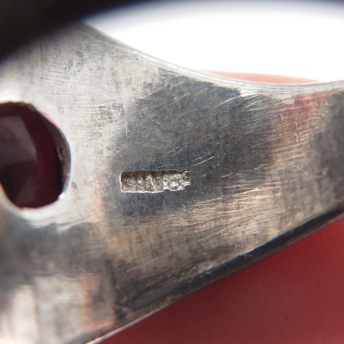 925 Sterling Silver Vintage Lab-Created Ruby Oxidized Ring Size 6