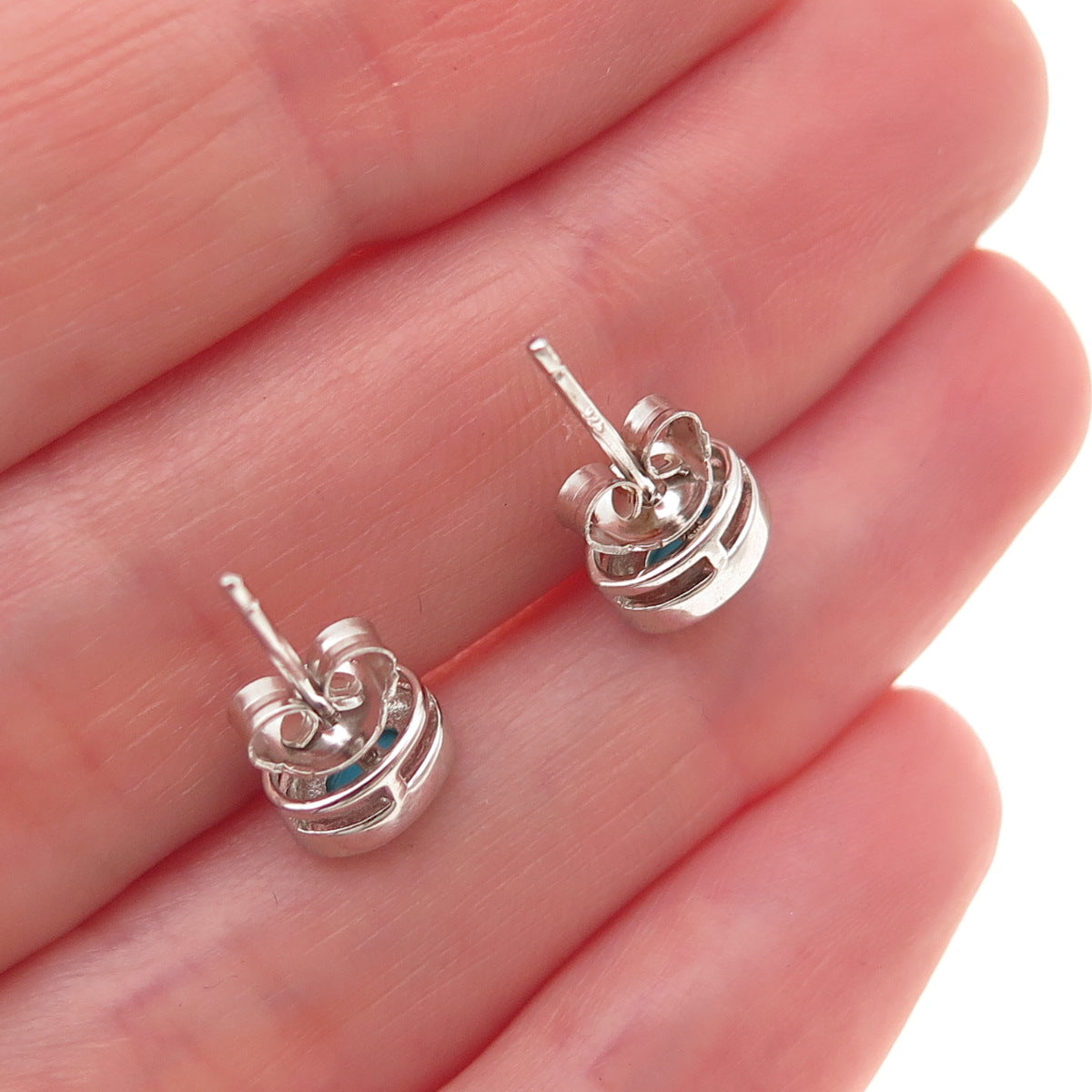 925 Sterling Silver Real Sleeping Beauty Turquoise Stud Earrings