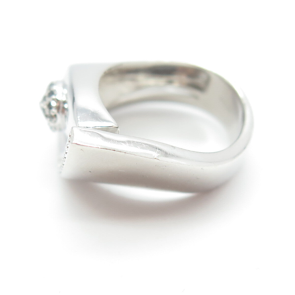 CHUCK CLEMENCY 925 Sterling Silver Real Black & White Diamond Eye Ring Size 5.75
