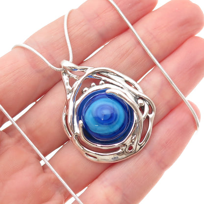 Hagit Gorali 925 Sterling Silver Vintage Murano Glass Snake Chain Necklace 18"