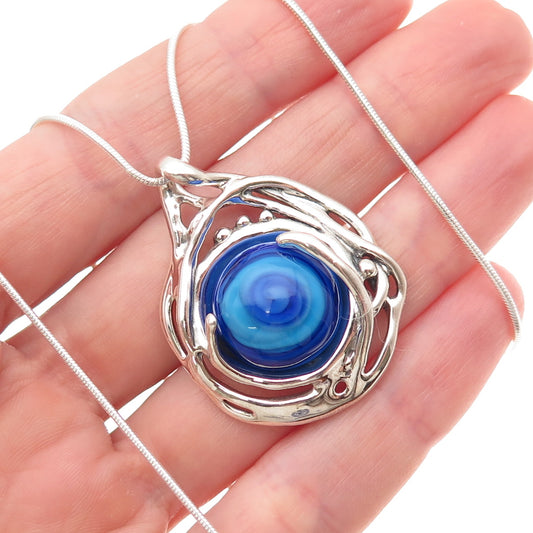 Hagit Gorali 925 Sterling Silver Vintage Murano Glass Snake Chain Necklace 18"