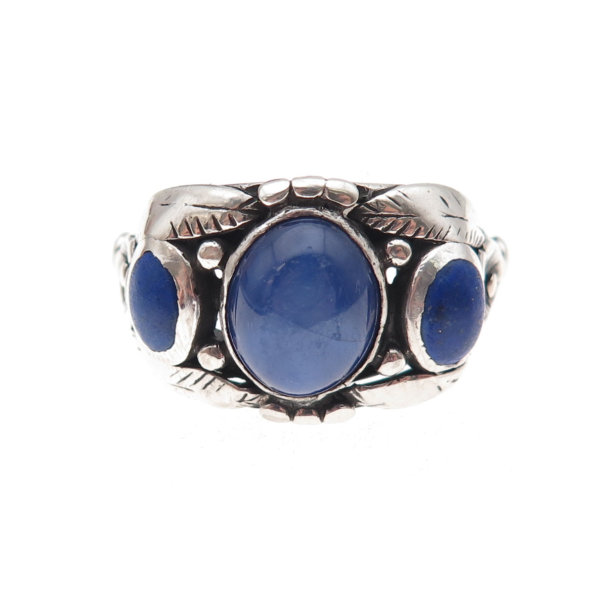 925 Sterling Antique Art Deco Lab-Created Sapphire Real Lapis Ring Size 12.75