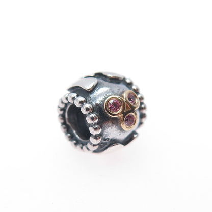PANDORA 925 Sterling Silver & Gold Swarovski Crystal Mom Slide Bead Charm