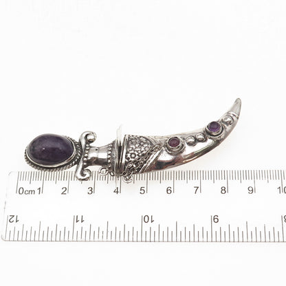 925 Sterling Antique Art Deco Real Amethyst Dagger in Sheath 2-Pc Pin Brooch