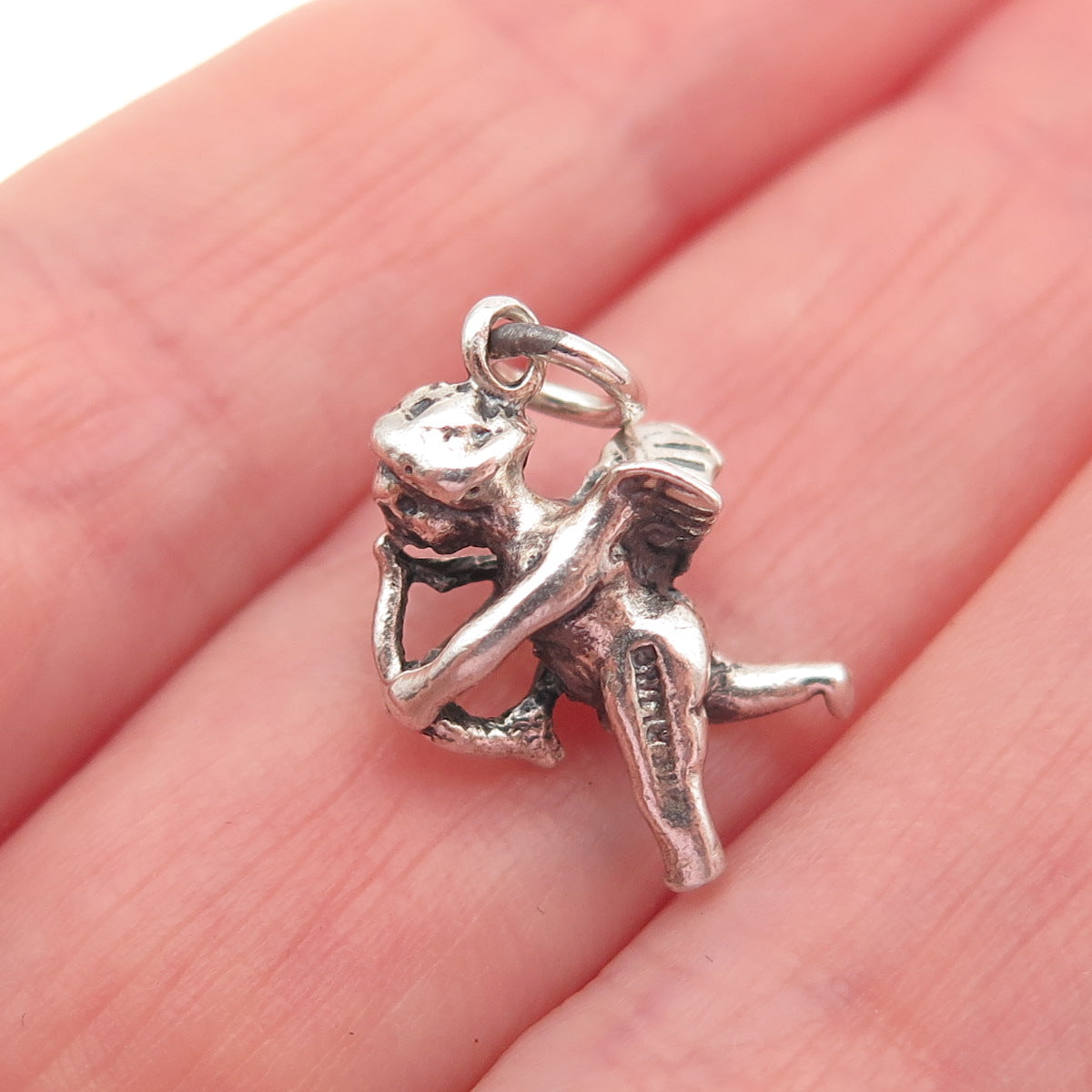 925 Sterling Silver Vintage Cupid Oxidized 3D Mini Charm Pendant
