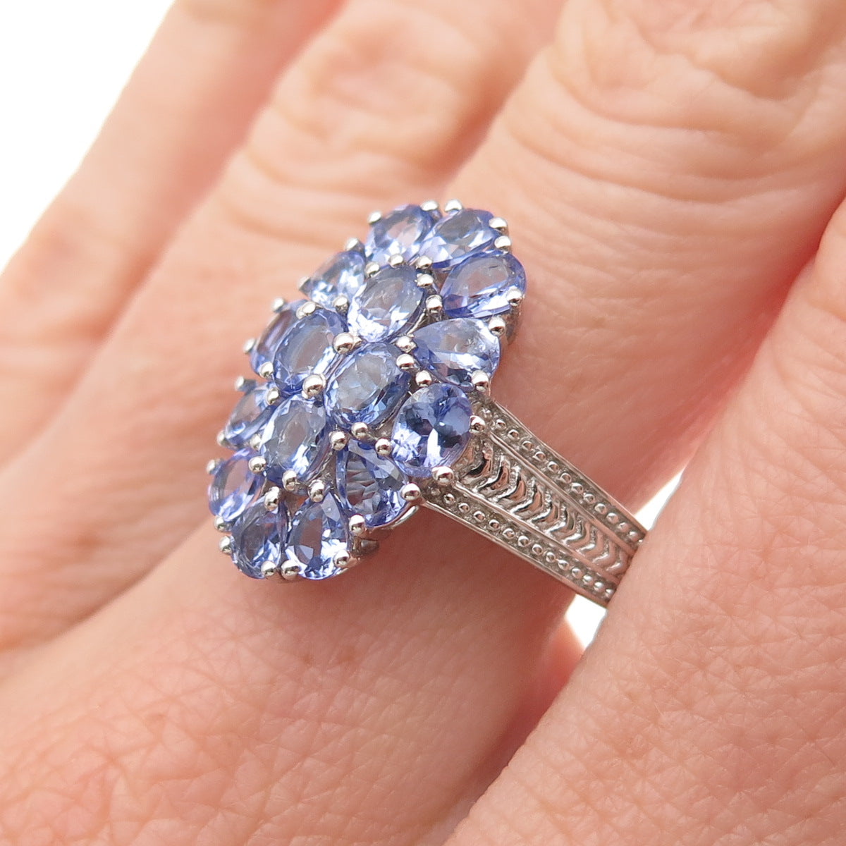 Chuck Clemency 925 Sterling Silver Real Tanzanite Cluster Ring Size 8.25