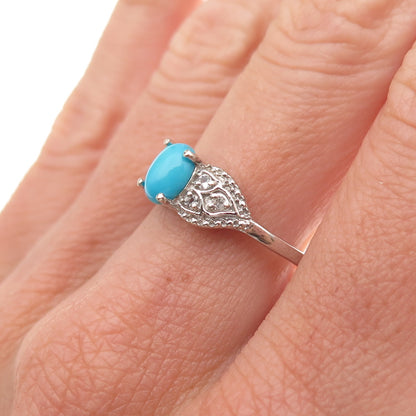 Chuck Clemency 925 Sterling Silver Real Turquoise & White Topaz Ring Size 8.25