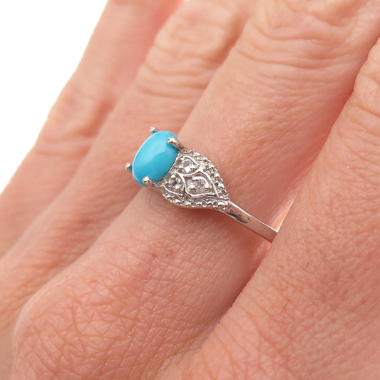 Chuck Clemency 925 Sterling Silver Real Turquoise & White Topaz Ring Size 8.25