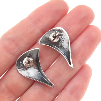 Maria Eleftheriou 925 Sterling Silver Vintage Modernist Petal Oxidized Earrings
