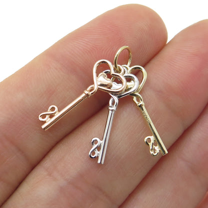 14K Yellow Rose & White Gold Heart Key Minimalist Multi-Charm Pendant