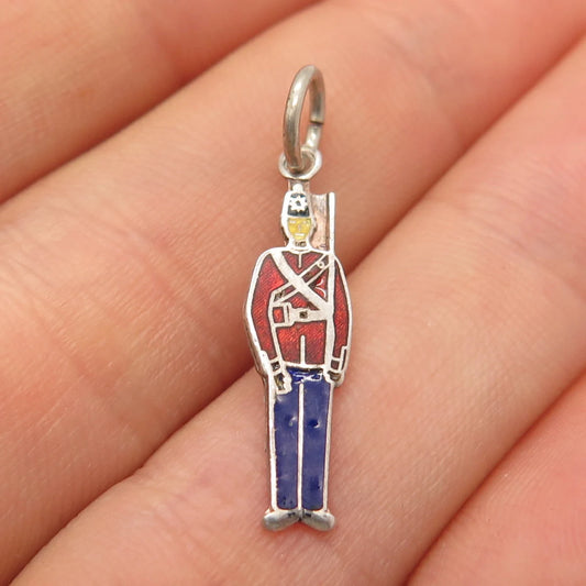 925 Sterling Silver Vintage BMCo Colorful Enamel Soldier Pendant