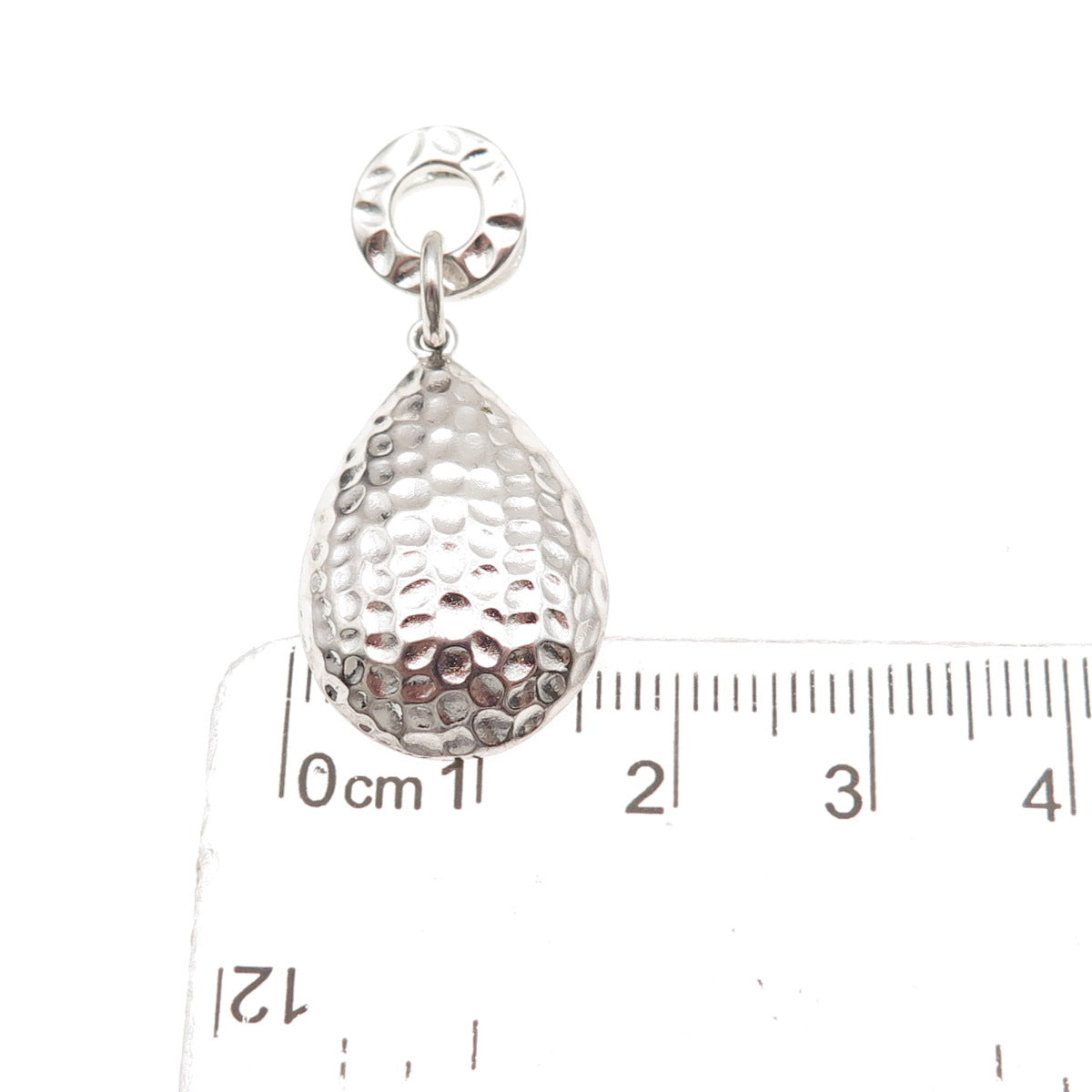 925 Sterling Silver Vintage Hammered Teardrop Slide Charm Pendant
