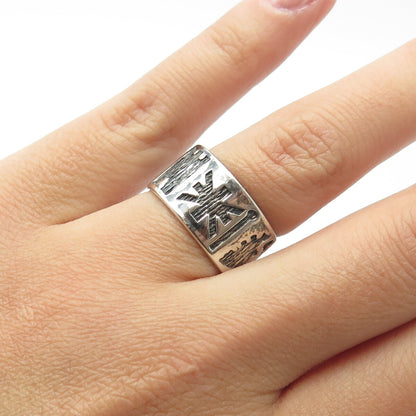 SAC SILVER 925 Sterling Silver Vintage Dublin 1991 Ethnic Band Ring Size 7.5