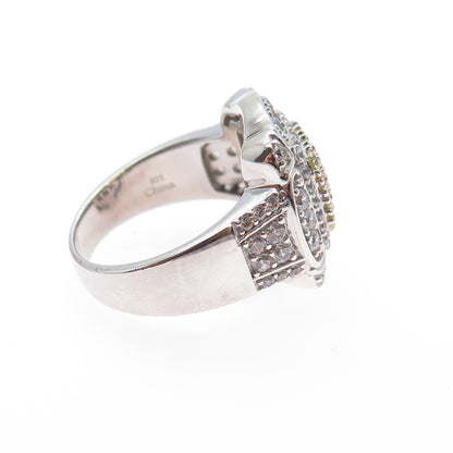 925 Sterling Silver 2-Tone Round-Cut Canary & White C Z Ring Size 7