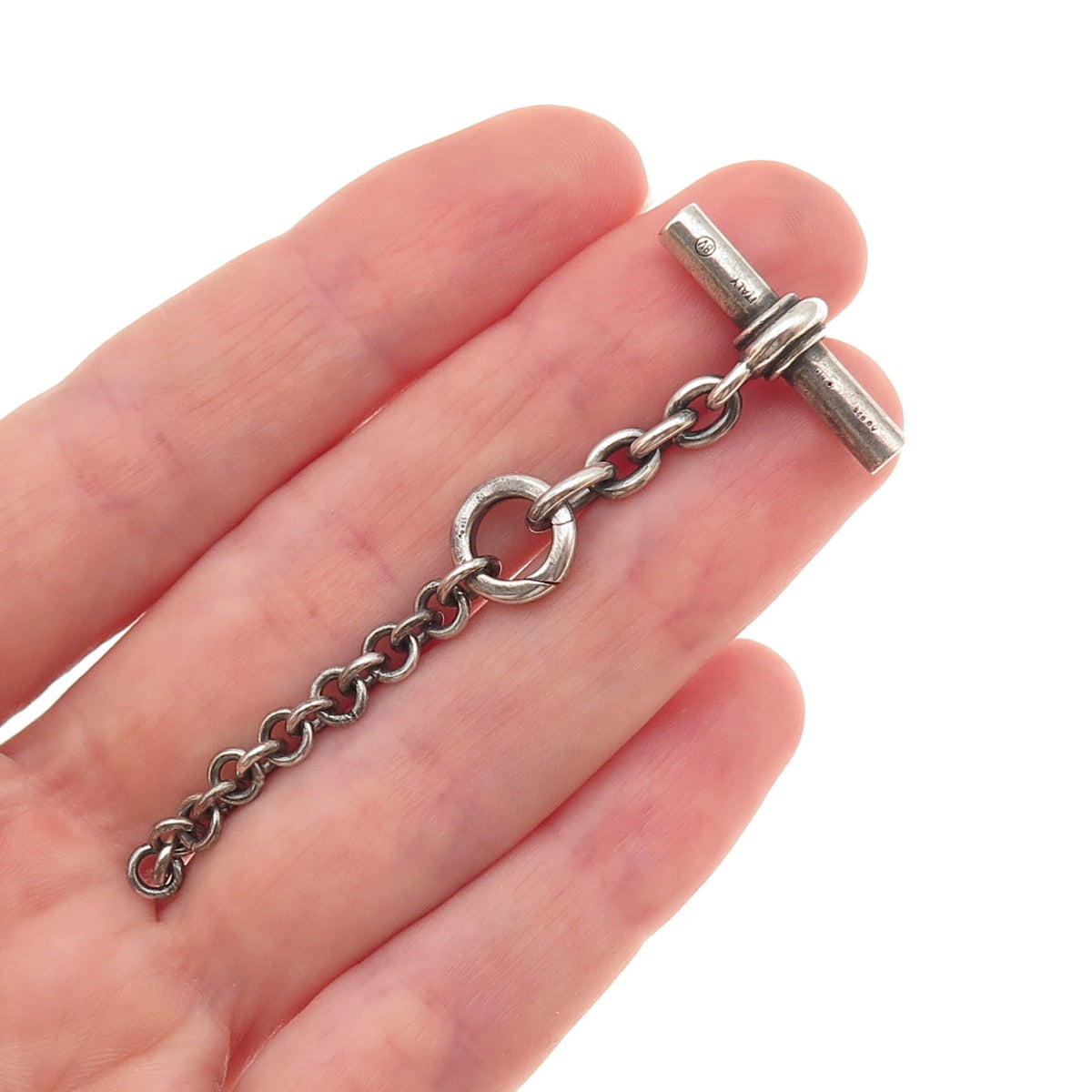 Bottega Veneta 925 Sterling Silver Vintage T-Bar Necklace Lock Clasp Extender