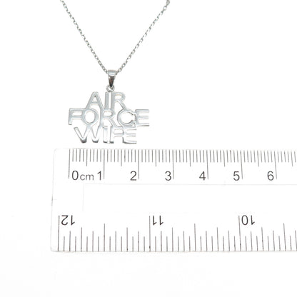 925 Sterling Silver Air Force Wife Pendant Cable Chain Necklace 18"