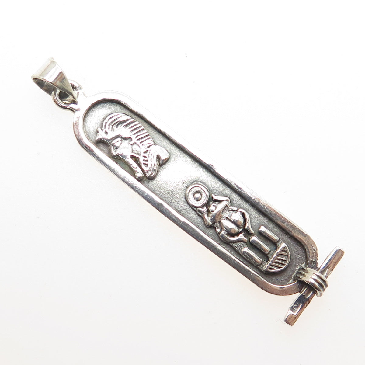 800 Silver Vintage Egypt Pharaoh & Scarab Cartouche Pendant