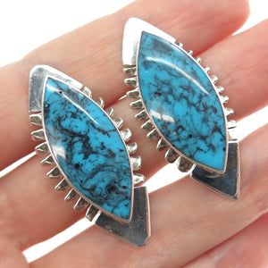 CAR-ISA Sterling Silver Vintage Mexico Real Bisbee Turquoise Clip On Earrings