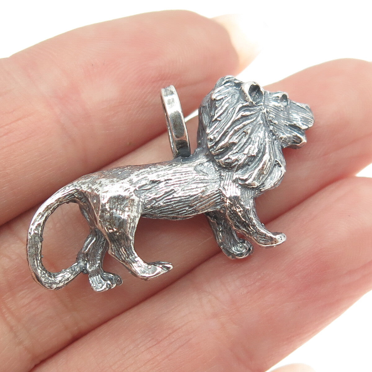 925 Sterling Silver Vintage Lion 3D Pendant