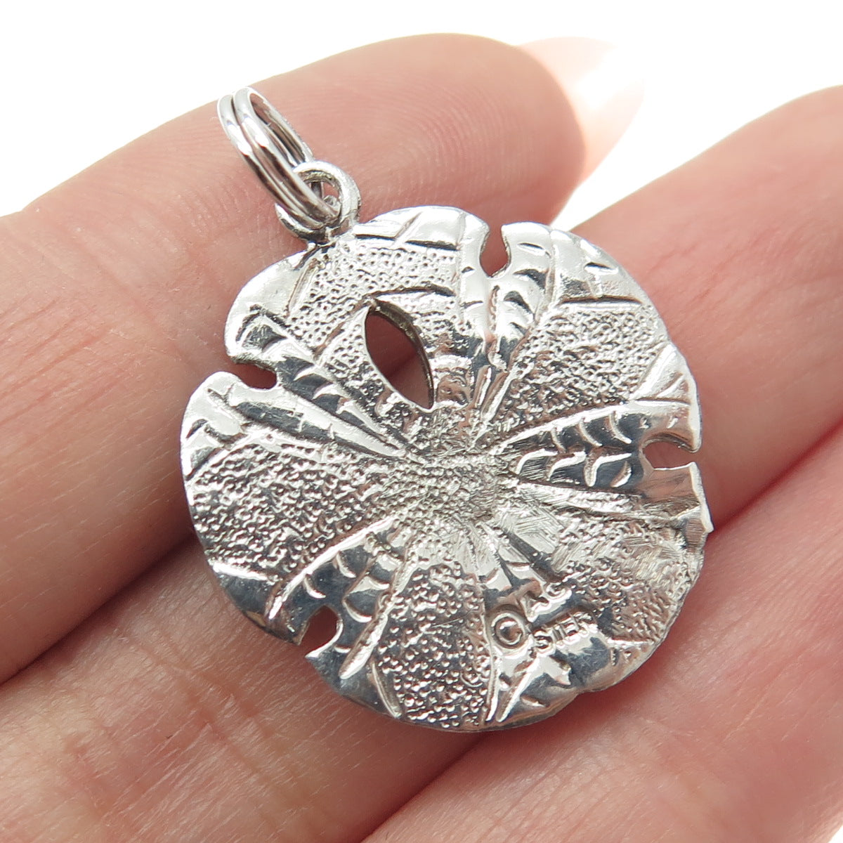 925 Sterling Silver Vintage Sand Dollar Dragon Skin Charm Pendant