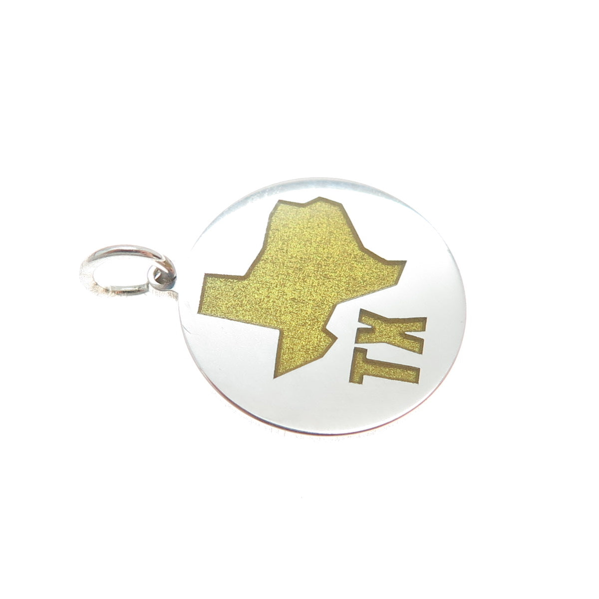 925 Sterling Silver Yellow Enamel Texas State Map Minimalist Charm Pendant