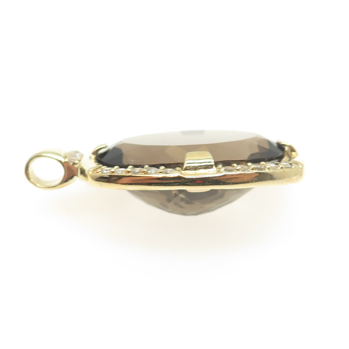 SETA 925 Sterling Silver Gold Plated Real Smoky Quartz & C Z Pendant
