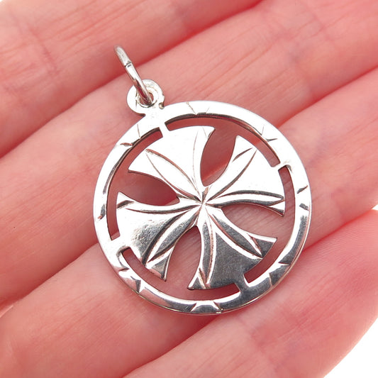 925 Sterling Silver Vintage Cross Round Charm Pendant
