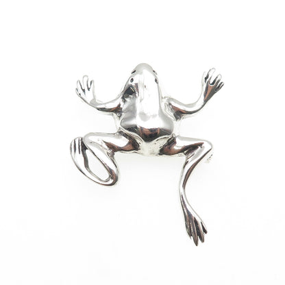 925 Sterling Silver Vintage Frog For Good Luck Oxidized Pin Brooch