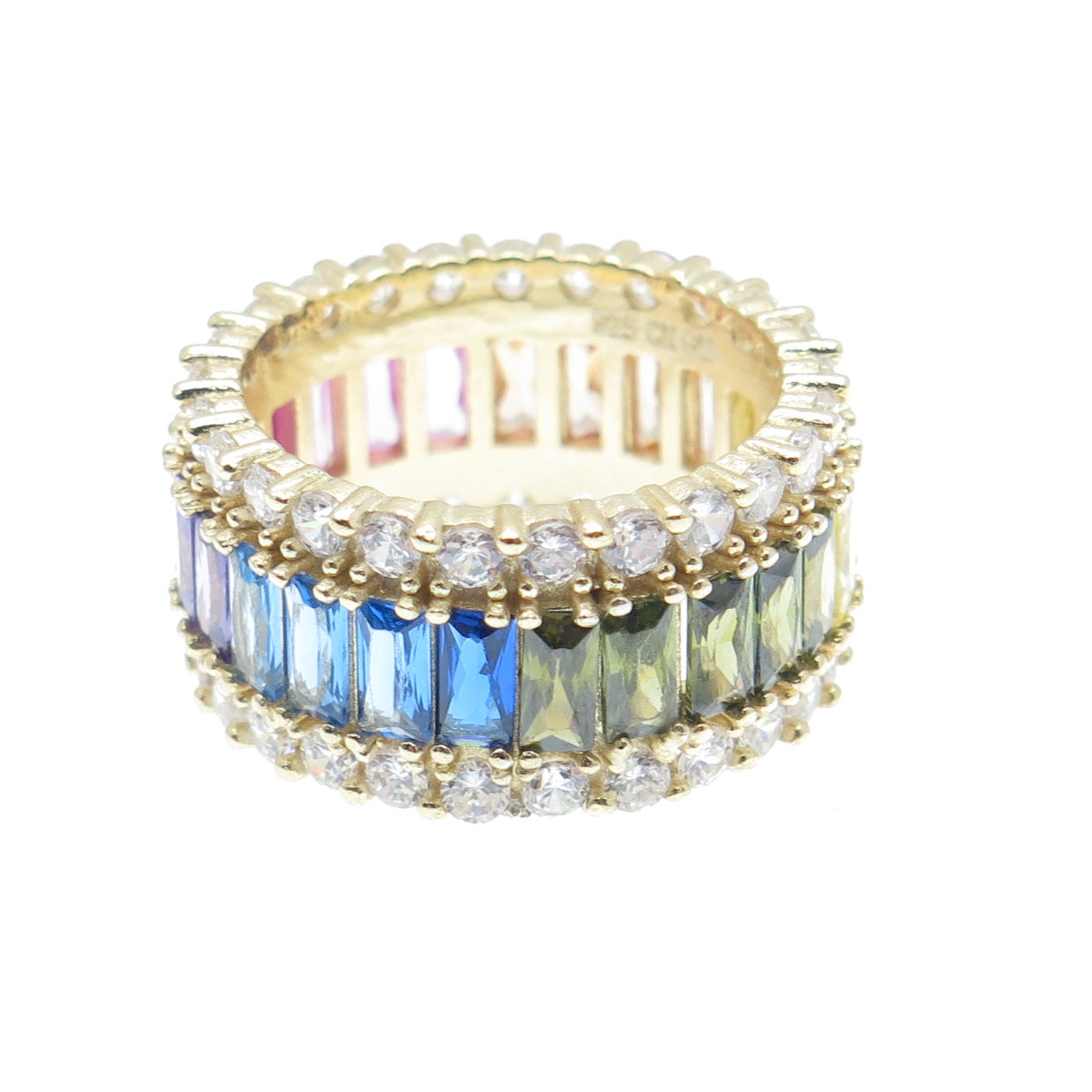 925 Sterling Silver Gold Plated Multi-Cut & Color C Z Eternity Ring Size 7.75