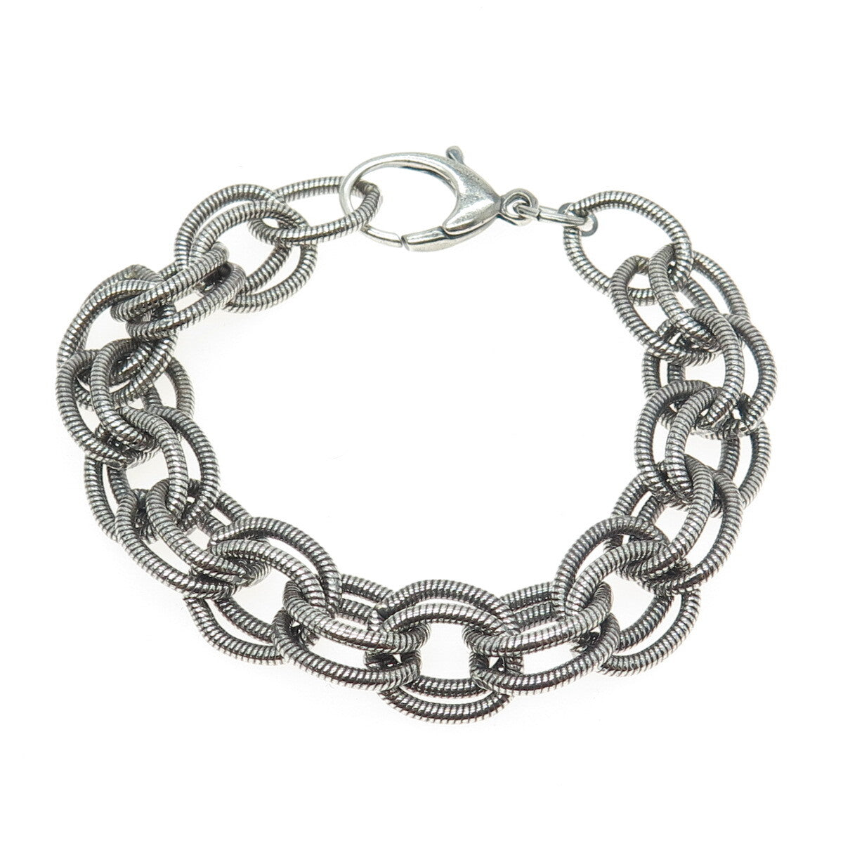 925 Sterling Silver Vintage Double Oval Cable Link Bracelet 7.25"