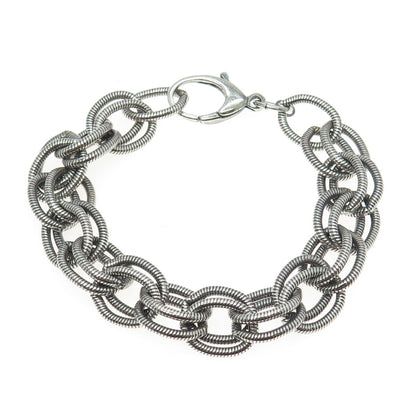 925 Sterling Silver Vintage Double Oval Cable Link Bracelet 7.25"