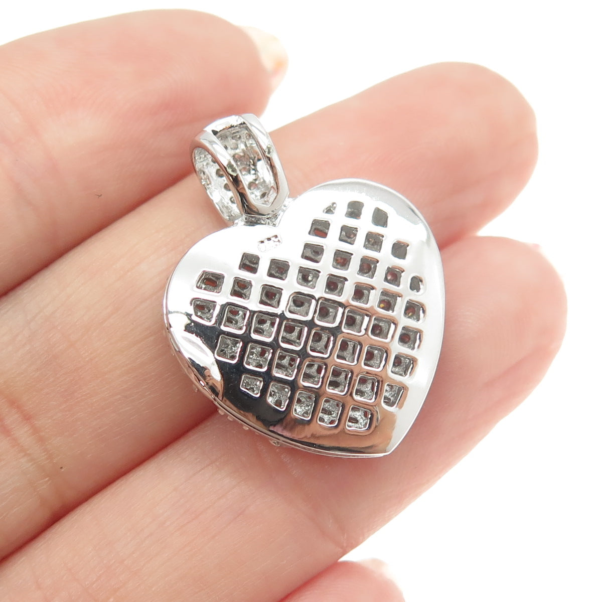 925 Sterling Silver Round-Cut C Z Heart Locket Pendant