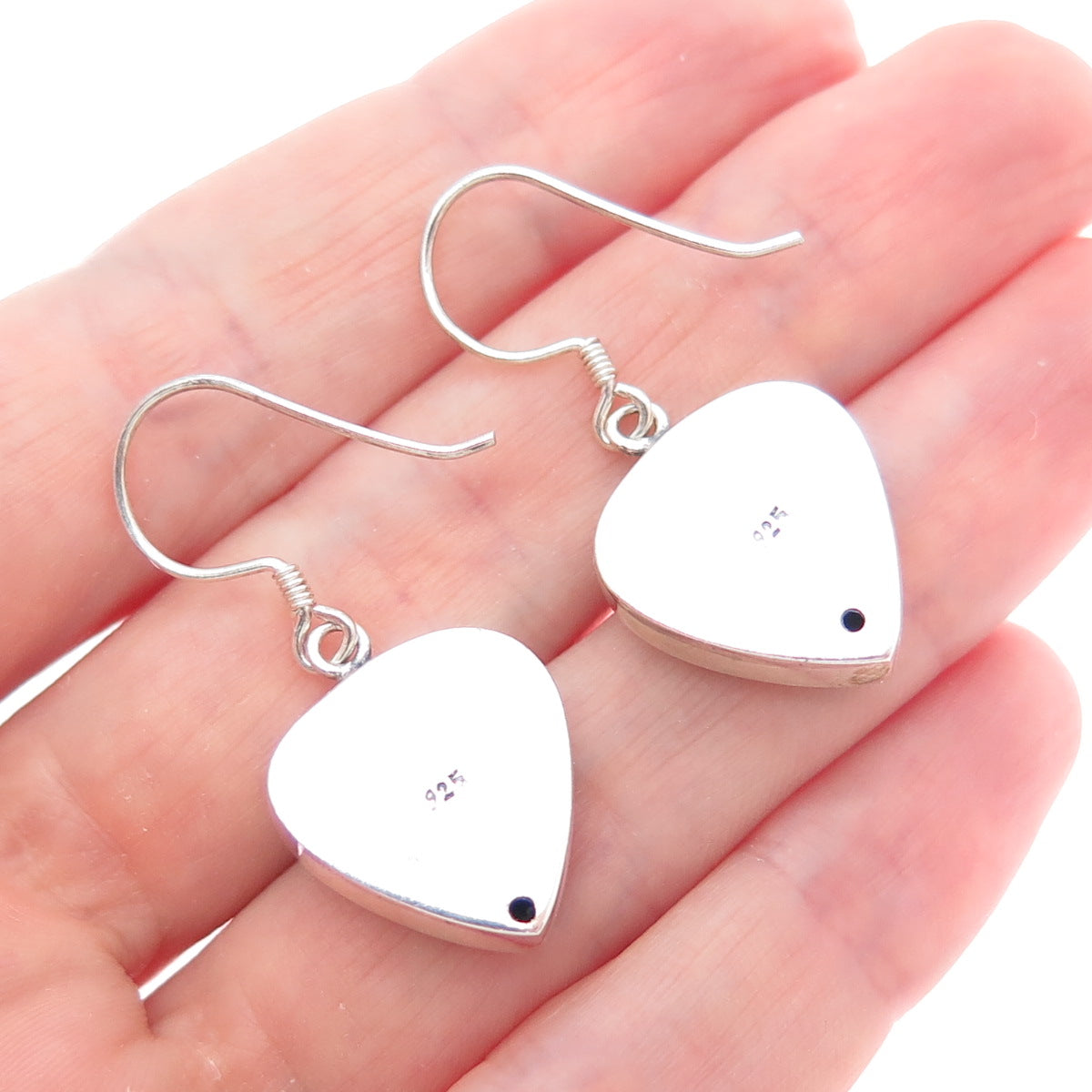 925 Sterling Silver 2-Tone Vintage Granulated Heart Oxidized Dangle Earrings