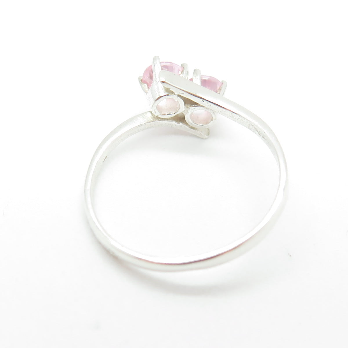 925 Sterling Silver Round-Cut Pink C Z Bypass Ring Size 6.25