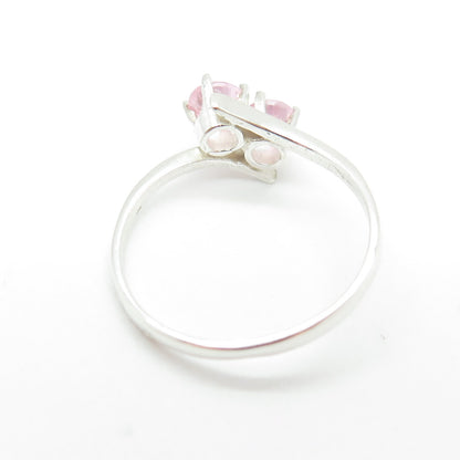 925 Sterling Silver Round-Cut Pink C Z Bypass Ring Size 6.25