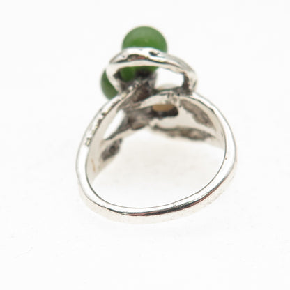 925 Sterling Silver Vintage Real Pearl & Jade Modernist Oxidized Ring Size 4.75