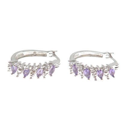 ROSS SIMONS 925 Sterling Silver Diamond Accent Amethyst Gem Hinged Hoop Earrings