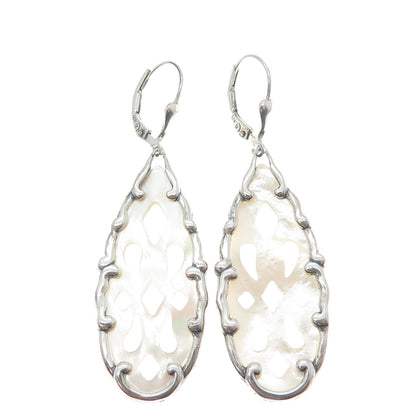 CAROLYN POLLACK 925 Sterling Silver Vintage Real MOP Teardrop Dangle Earrings
