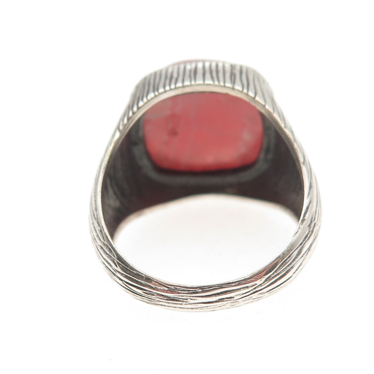 925 Sterling Silver Vintage Real Rhodochrosite Modernist Oxidized Ring Size 8