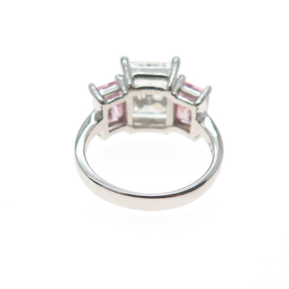 925 Sterling Silver Radiant-Cut Pink & White C Z Ring Size 6.25