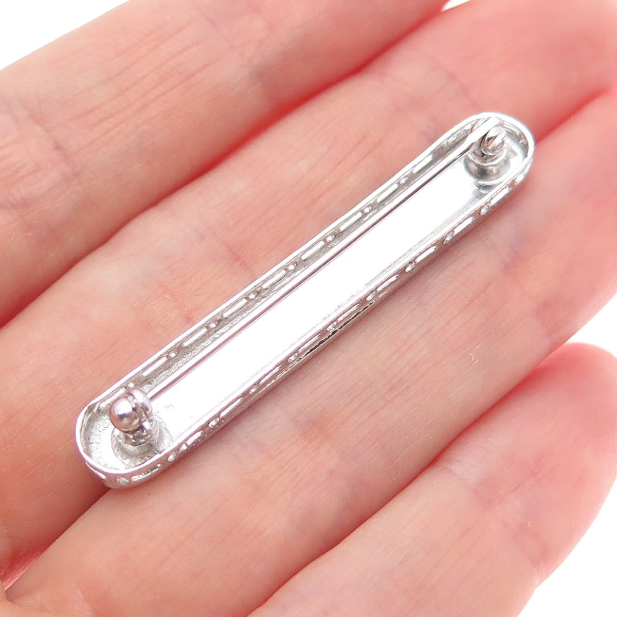 WELLS 925 Sterling Silver Antique Art Deco Bar Pin Brooch