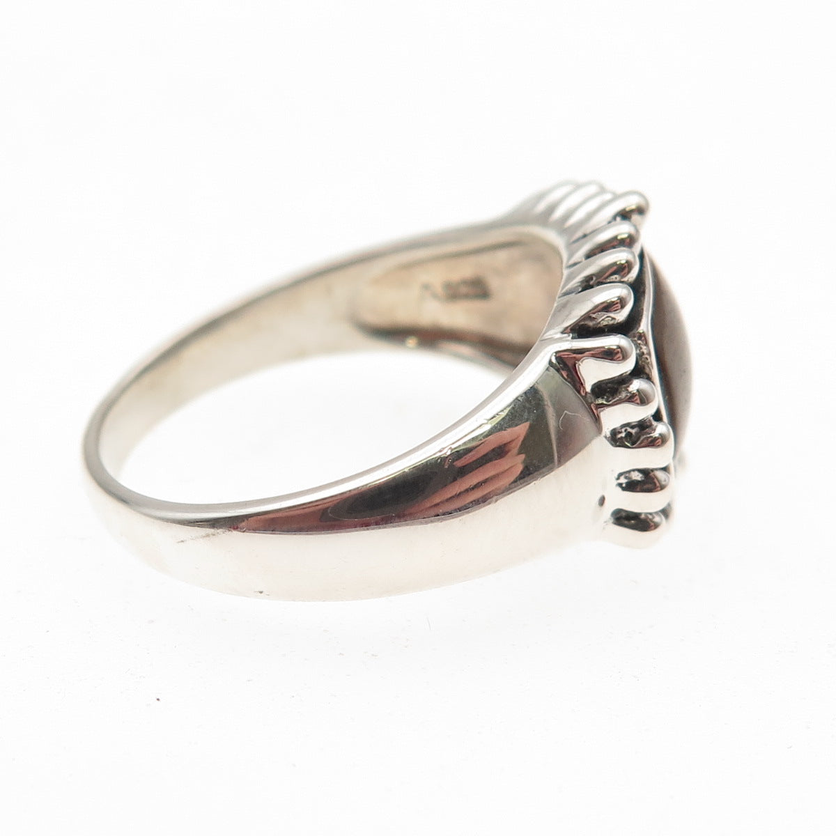 925 Sterling Silver Vintage Real Tiger Eye Modernist Beaded Ring Size 10