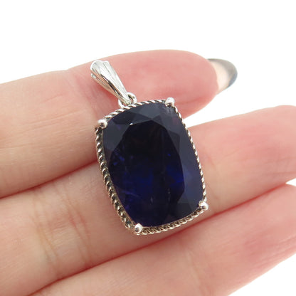 925 Sterling Silver Real Elongated Cushion-Cut C Z Amethyst Pendant