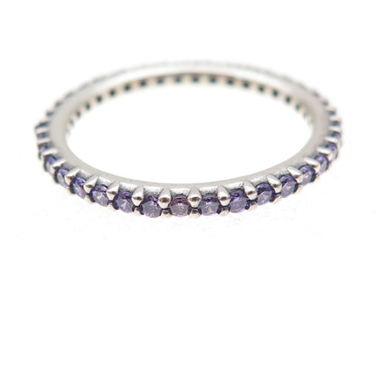 Pandora 925 Sterling Silver Round-Cut Purple C Z Eternity Band Ring Size 6.75