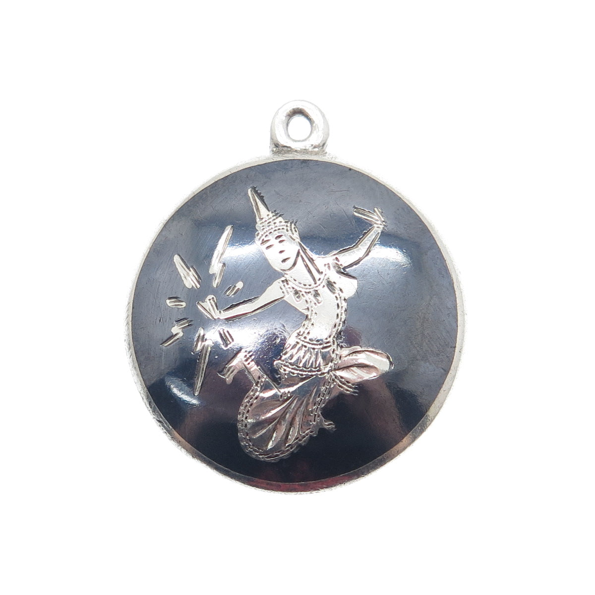 925 Sterling Silver Antique Siam Niello Hindu Goddess Charm Pendant