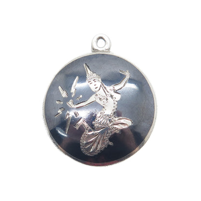 925 Sterling Silver Antique Siam Niello Hindu Goddess Charm Pendant