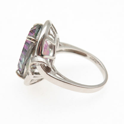 925 Sterling Silver Vintage Real Mystic Quartz Modernist Knot Ring Size 7.75