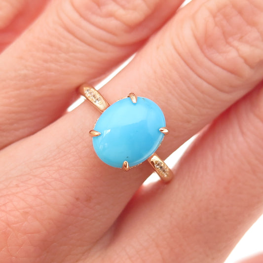Tehya Oyama 925 Sterling Silver Gold Plated Real Turquoise Ring Size 8