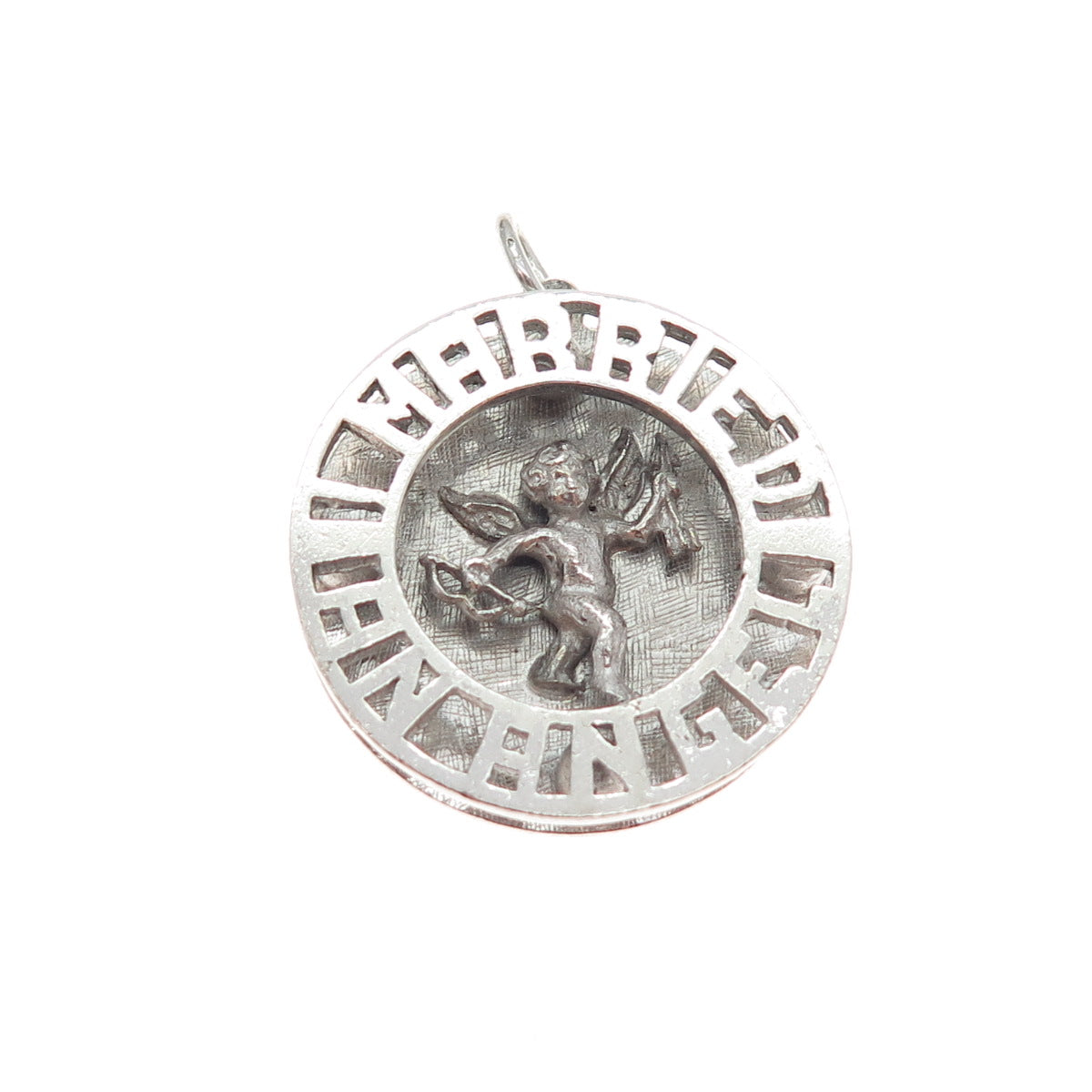 925 Sterling Silver Vintage I Married an Angel Cupid Charm Pendant